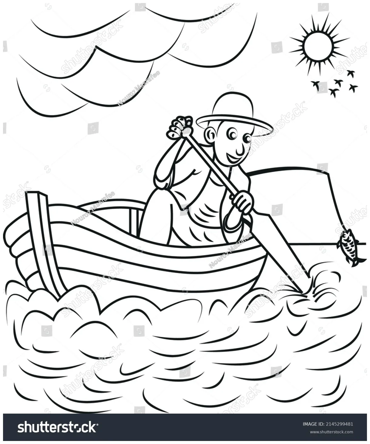 Fishing Coloring Page Boat Stock Vector (Royalty Free) 2145299481