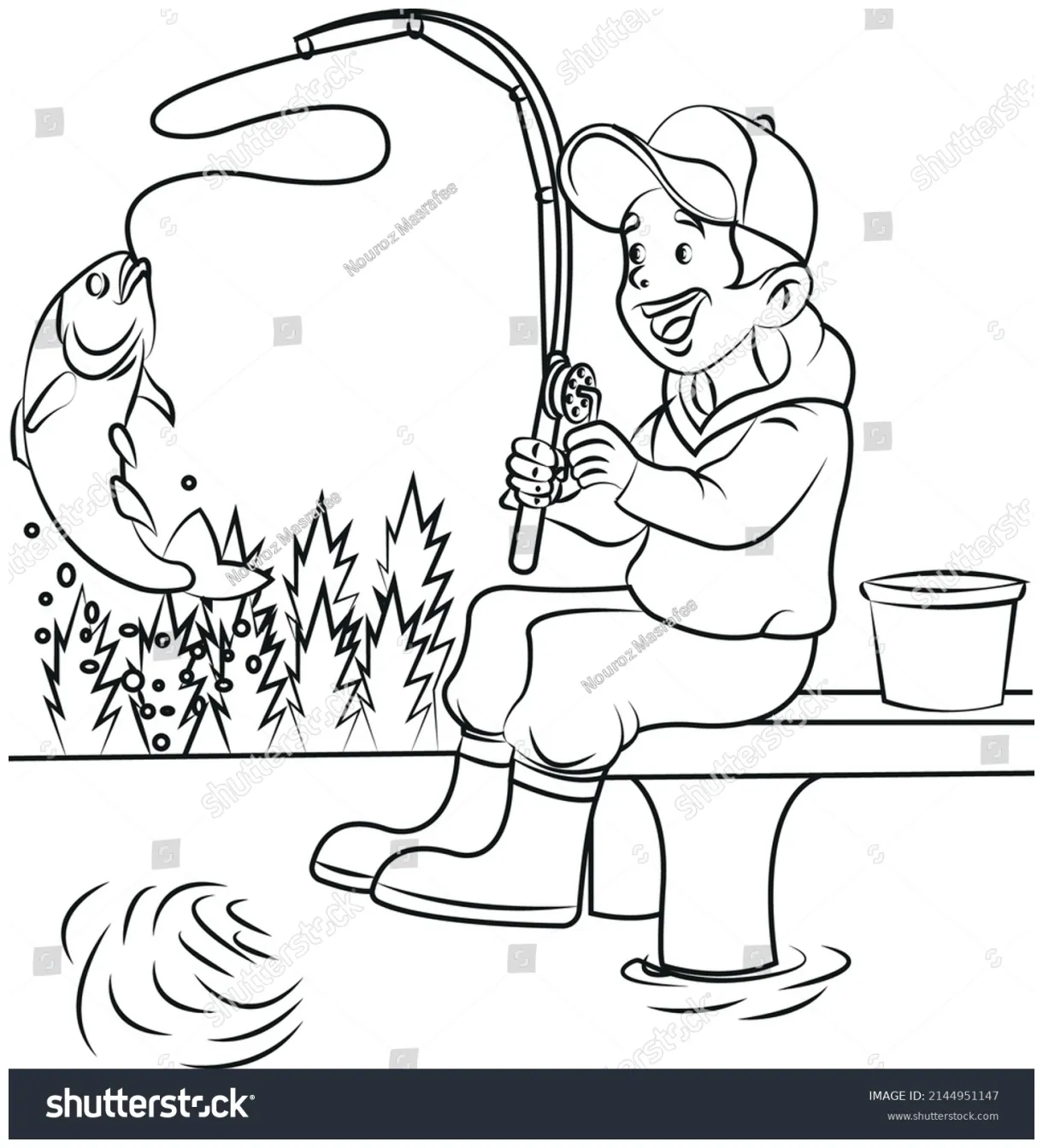 Fishing coloring page rod line stock vector 2144951147