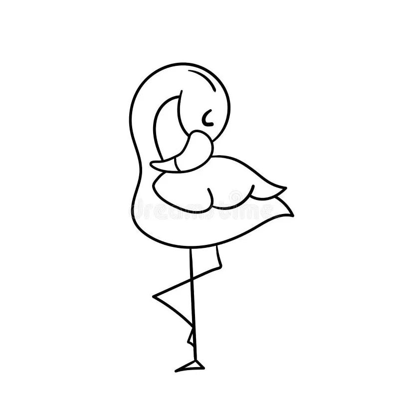 Cute cartoon flamingo standing on one leg. a funny flamingo sleeping