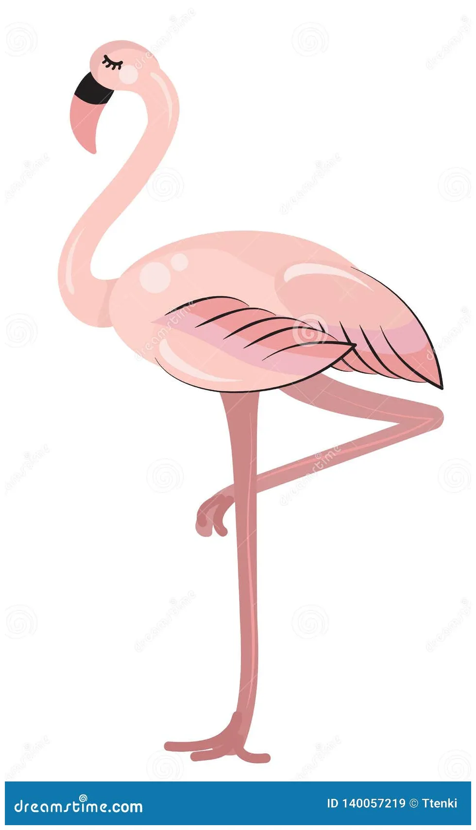 Pink flamingo standing on one leg, vector stock vector illustration