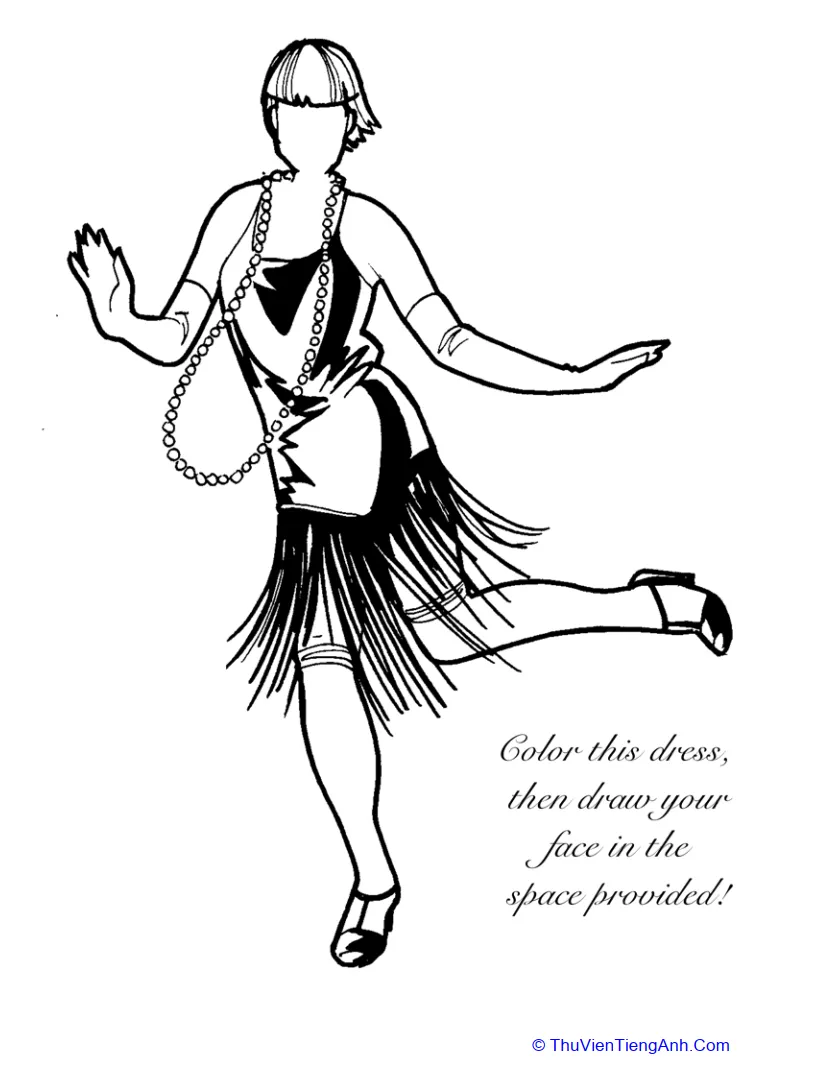 Flapper dress coloring page thư viện tiếng anh