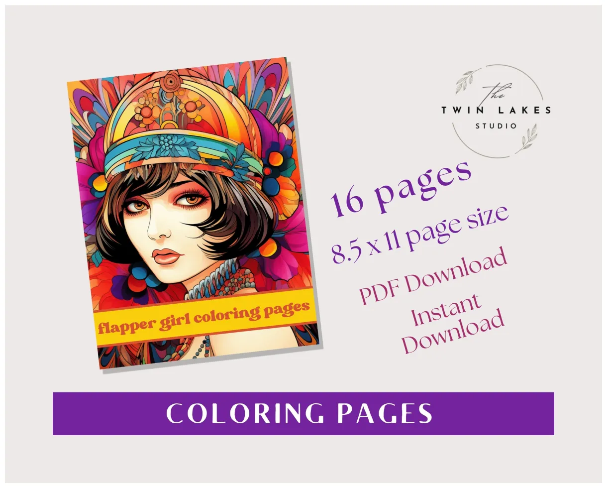 S, 1920s coloring sheets, digital download