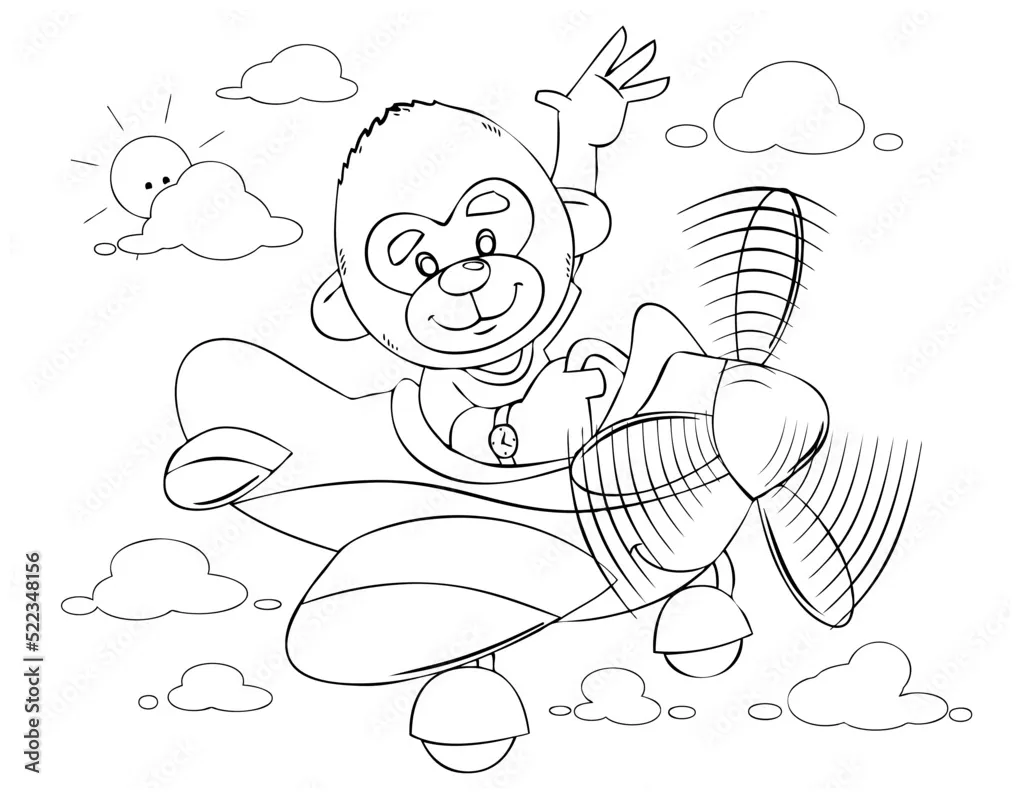 Cartoon monkey pilot for coloring page. stock vector adobe stock