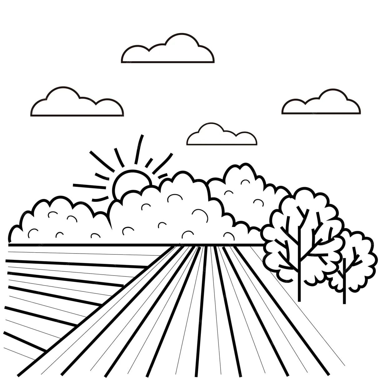 Field coloring book page for kids premium ai-generated vector
