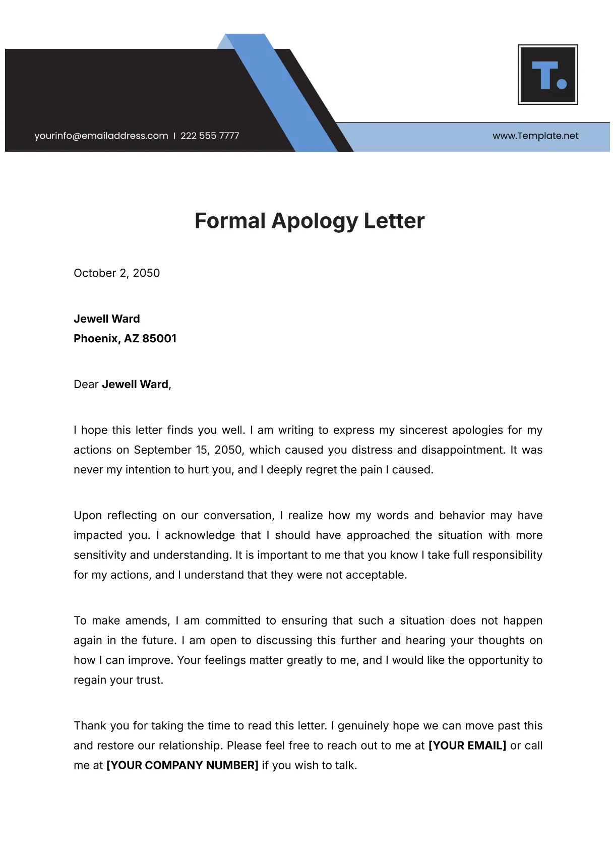 Free Formal Apology Letter Template to Edit Online