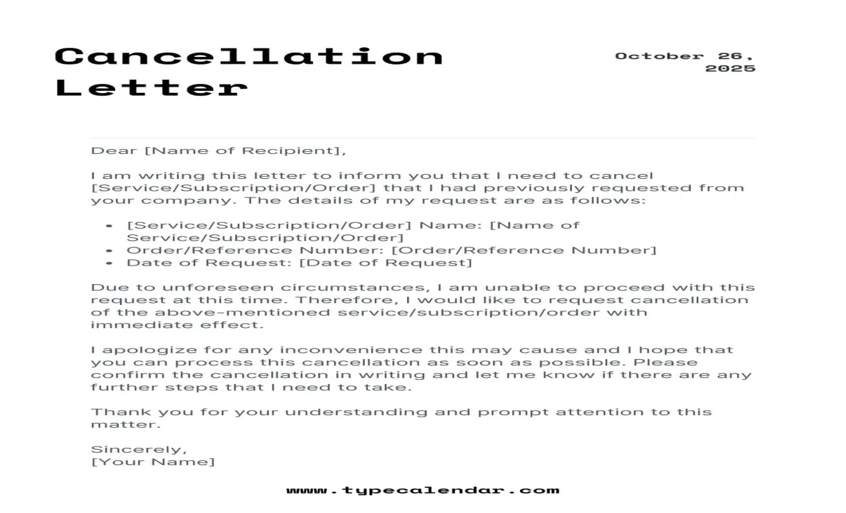 Free printable cancellation letter templates [pdf, word]
