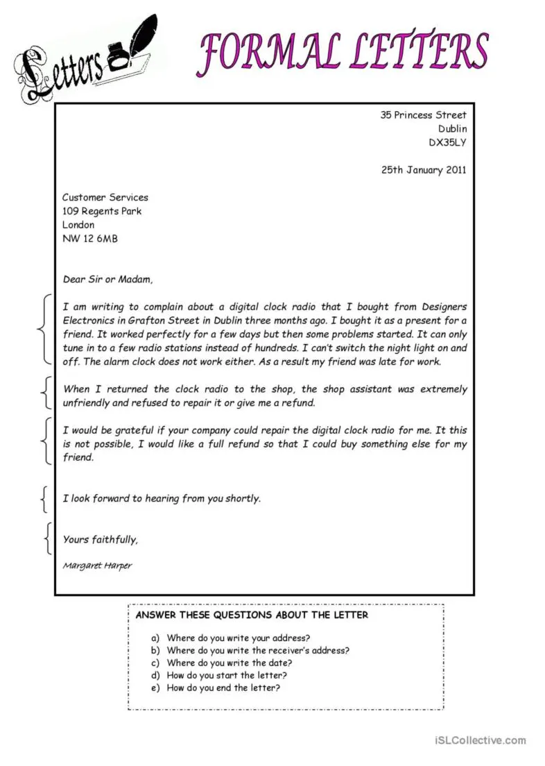 How to write a formal letter sle in english pdf infoupdate