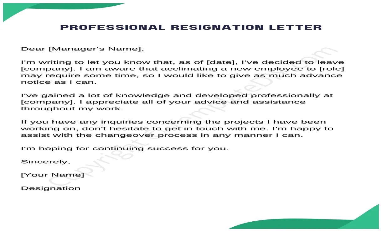 Resignation letter printable