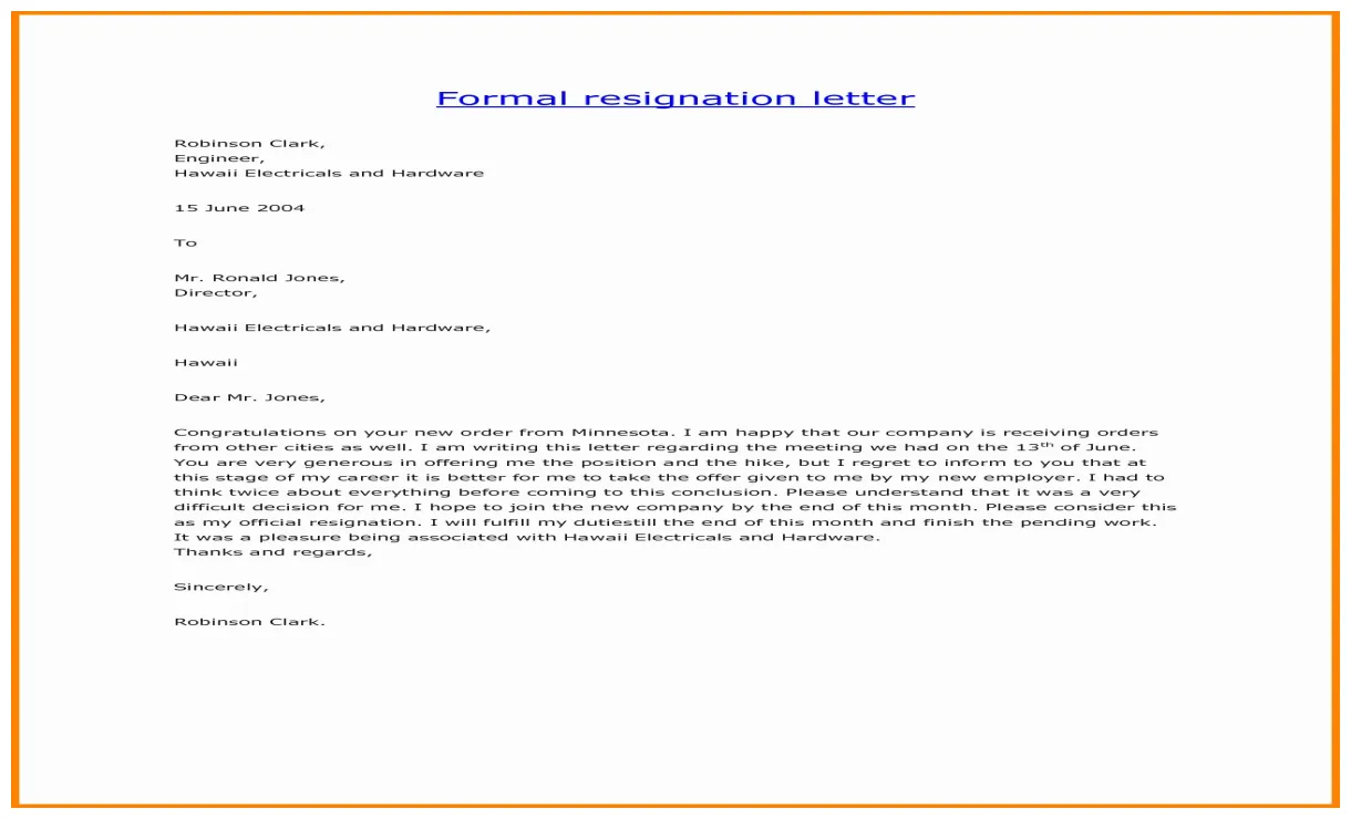 Formal resign letter template lovely 7