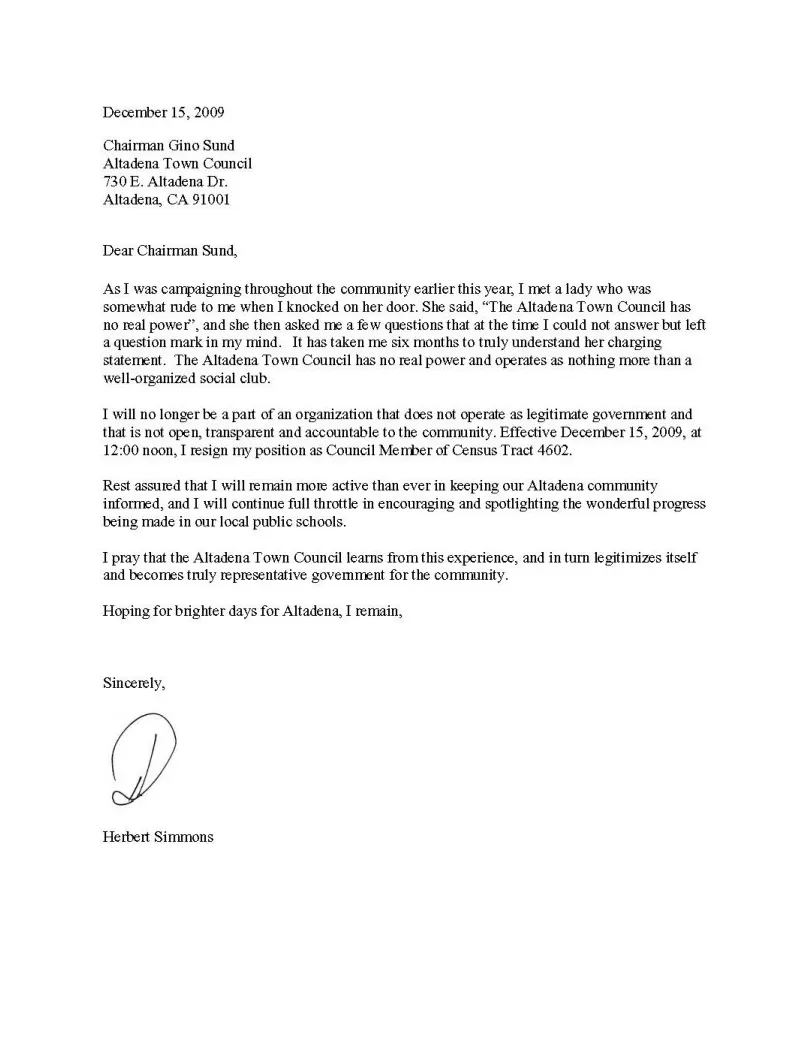 Resignation letter template free sample