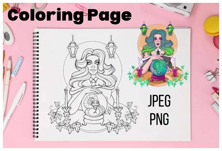 Mystic fortune-teller coloring page