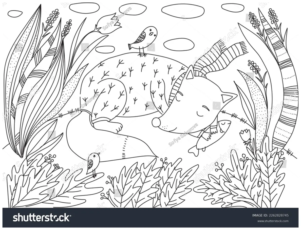 Sleeping fox coloring page vector stock vector