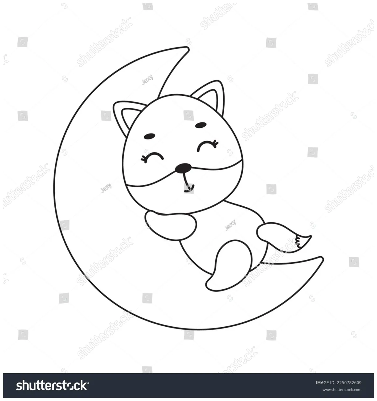 Coloring page cute little fox sleeping stock vector