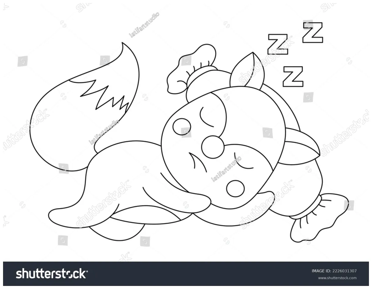 Sleeping fox cute coloring page book stock vector