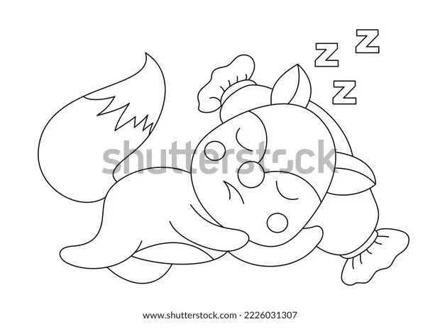Sleeping fox cute coloring page book stock vector