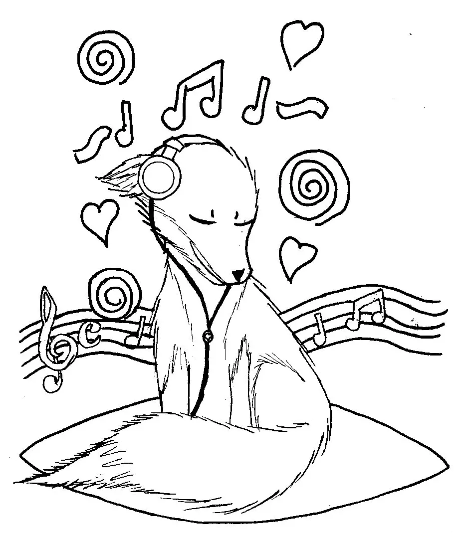 Fox listening to music coloring page free printable coloring pages
