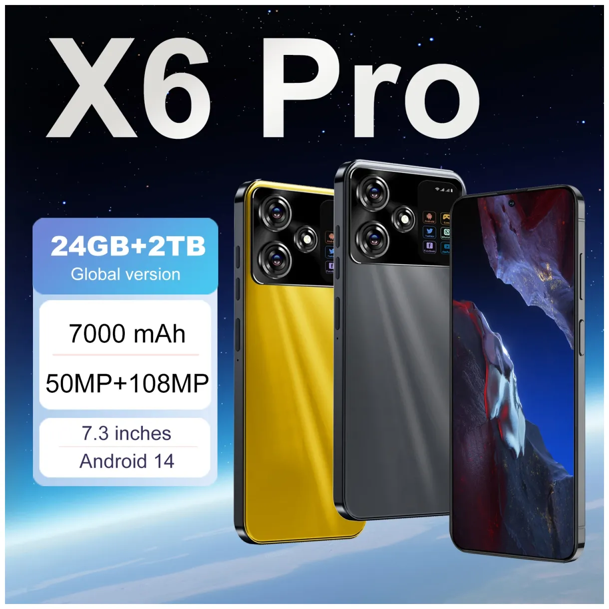 New-X6-Pro-Smartphone-Global-version-24GB-2TB-7-3-HD-Android-14-7000mAh