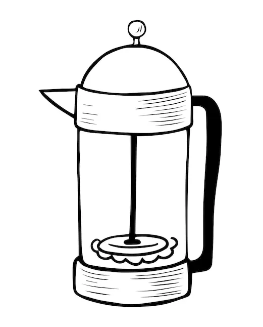 Premium vector doodle hand drawn french press. french press a