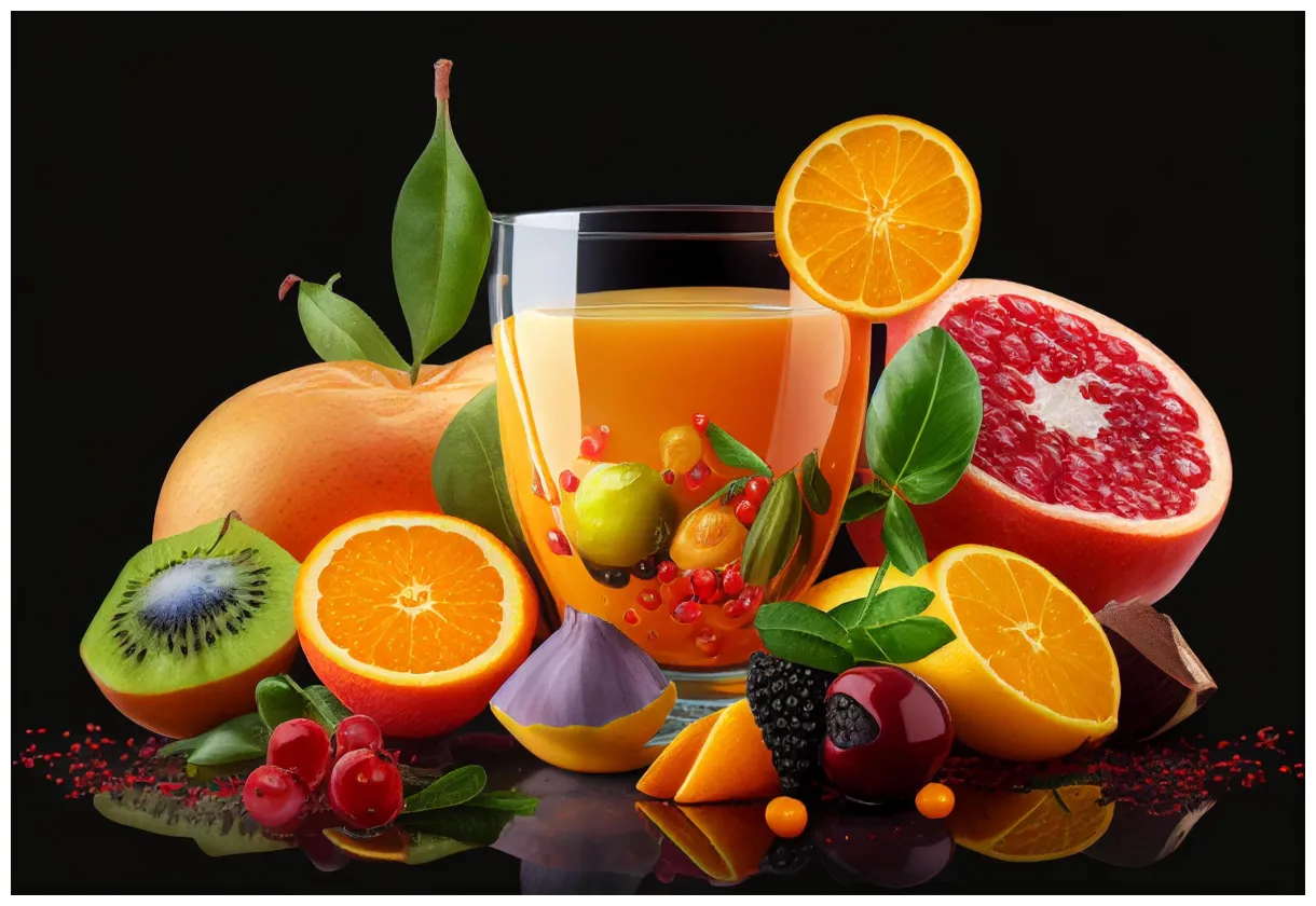 Mix fruit juice in a glass with fresh fruits 22454670 at