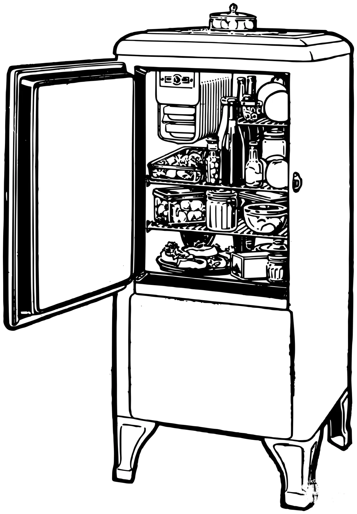 Vintage Fridge Open coloring page - ColouringPages