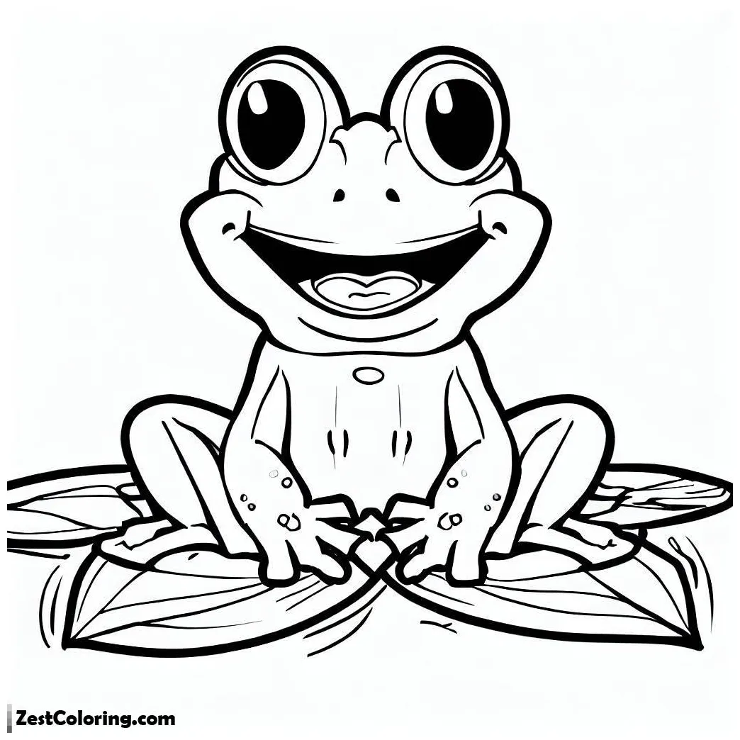 Frog smile while sitting on lily pad coloring page coloring for kids