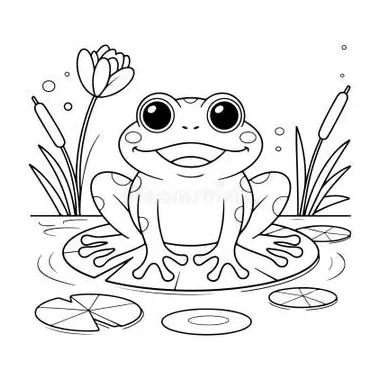 Cartoon frog sitting on a lily pad coloring page outline stock vector printable coloring page