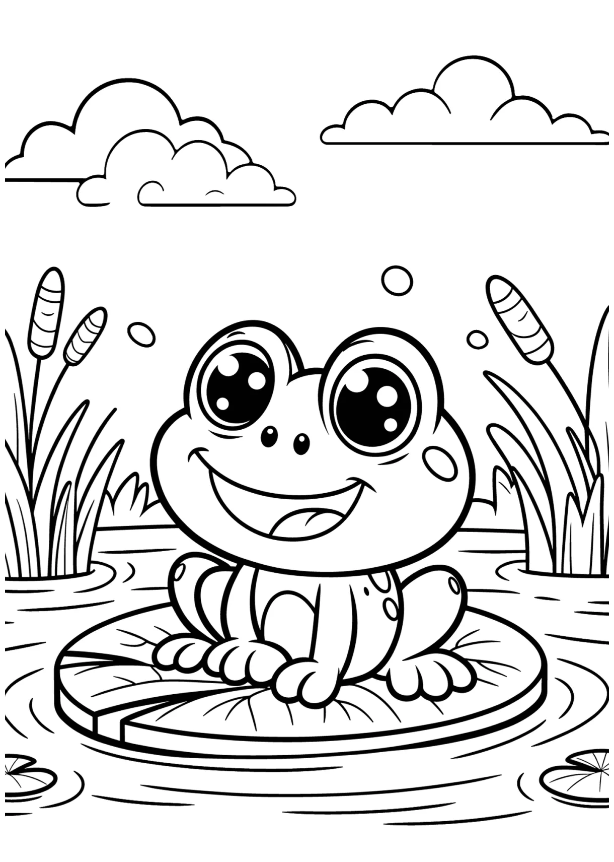 Cartoon frog on lily pad coloring page coloring pages, frog coloring