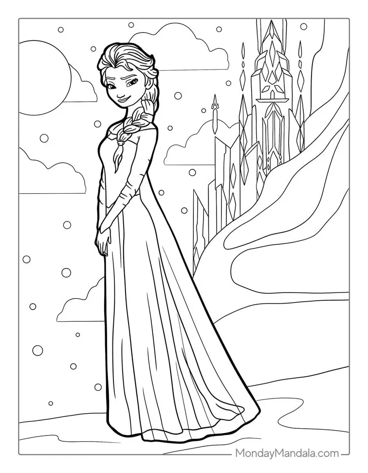 Coloring printable frozen characters frozen characters in snow
