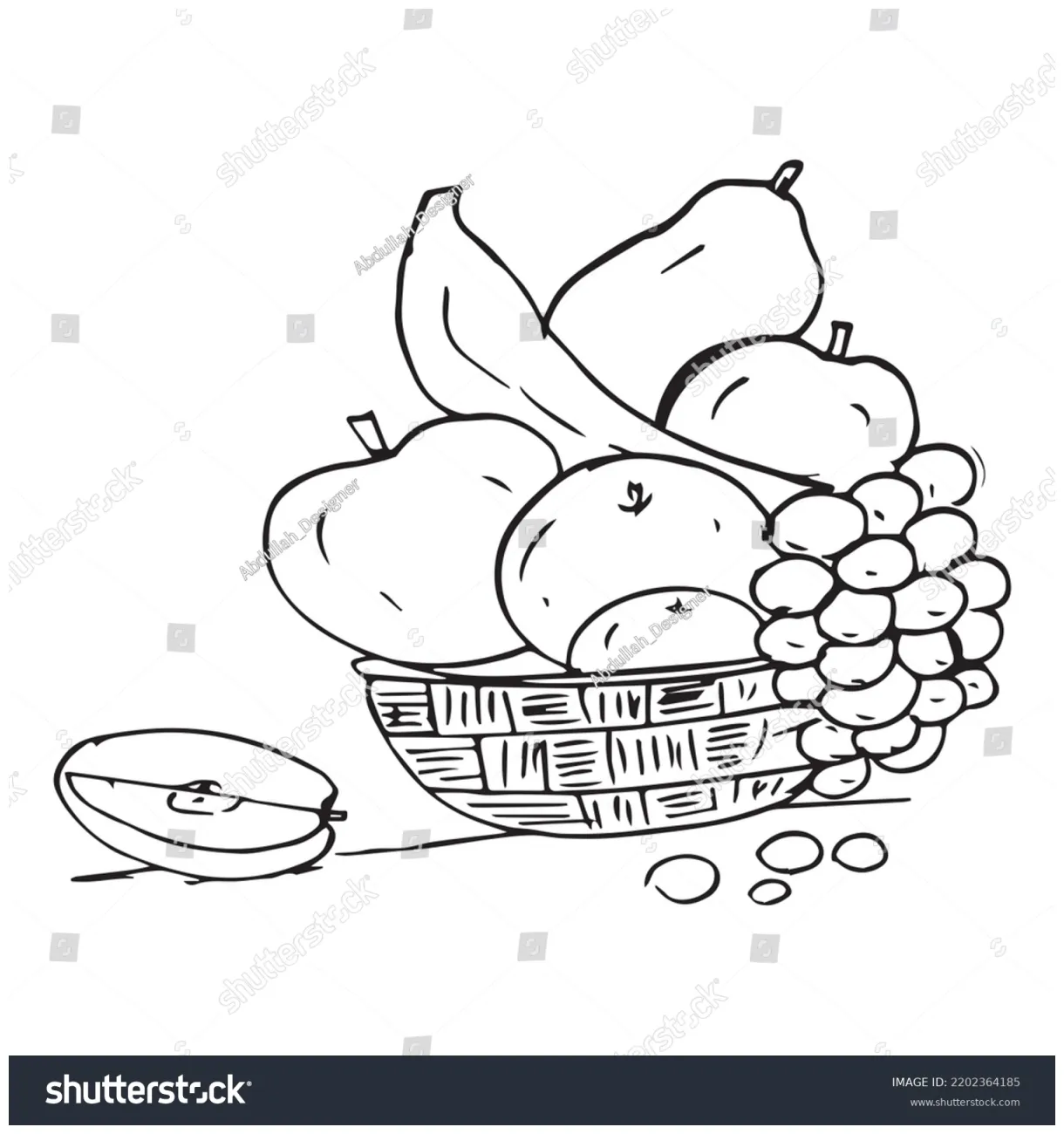 Fruit Basket Coloring Page Kids Vector Stock Vector (Royalty Free