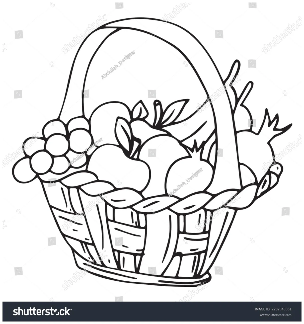 Fruit Basket Coloring Page Kids Vector Stock Vector (Royalty Free