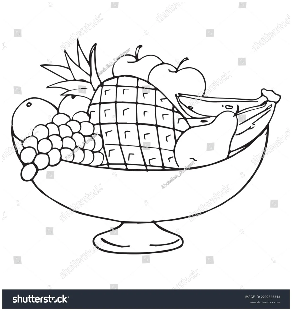 Fruit Basket Coloring Page Kids Vector Stock Vector (Royalty Free