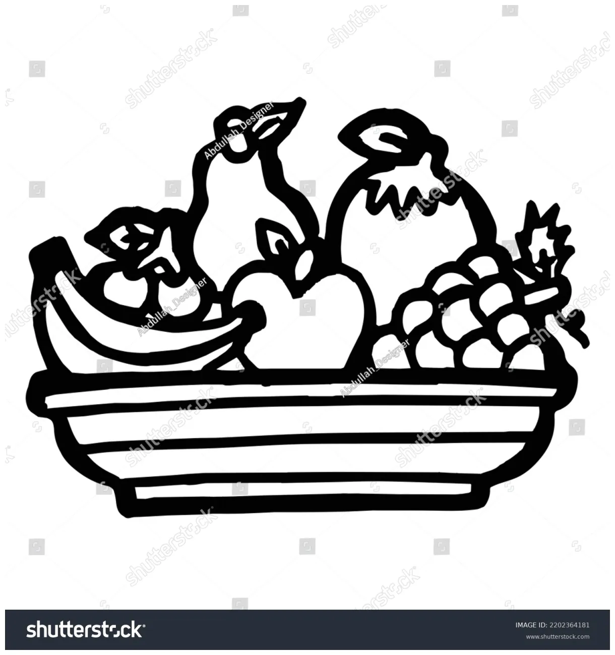 Fruit Basket Coloring Page Kids Vector Stock Vector (Royalty Free