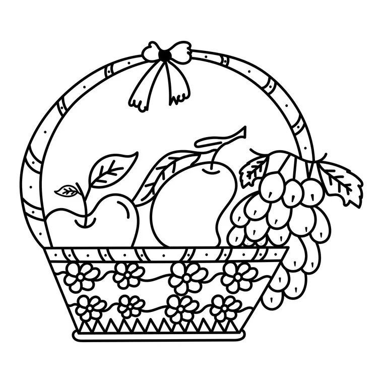 Premium Vector | Fruit basket coloring page for kids vector
