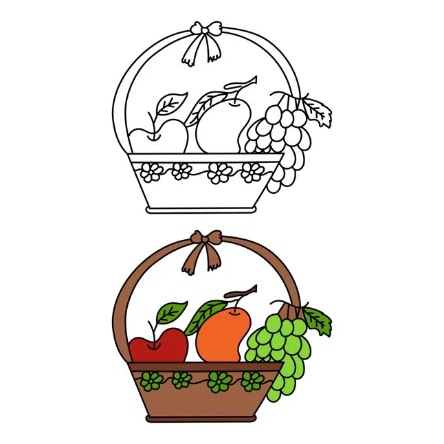 Premium Vector | Fruit basket coloring page for kids vector