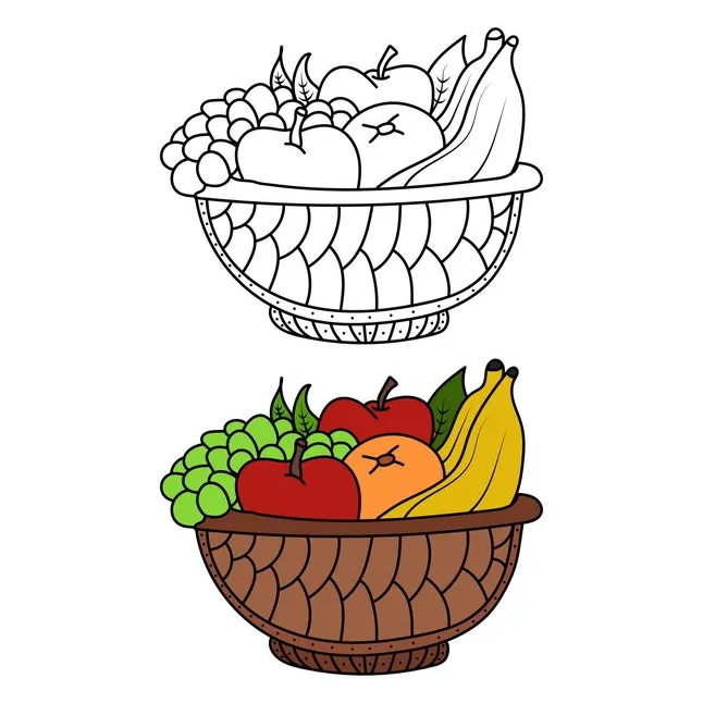 Premium Vector | Fruit basket coloring page for kids vector