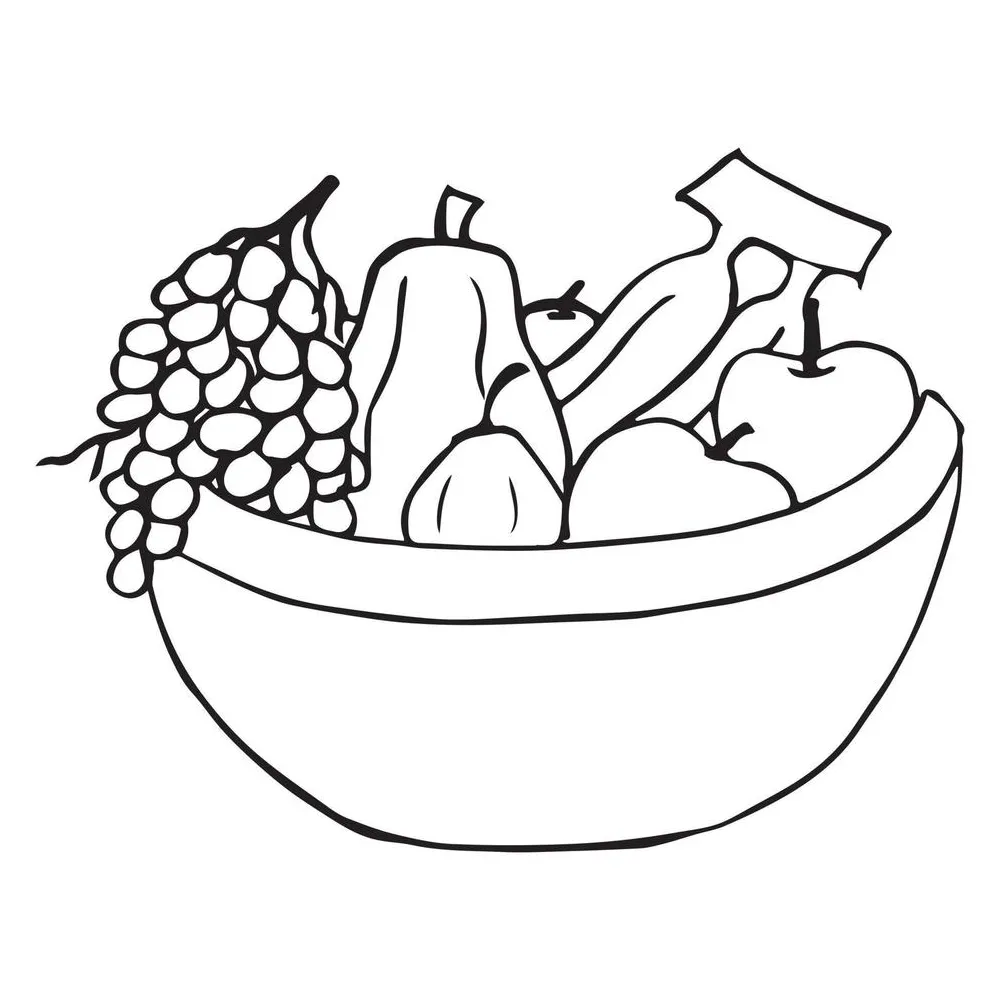 Fruit Basket Coloring Page For Kids, Vector illustration EPS And Image