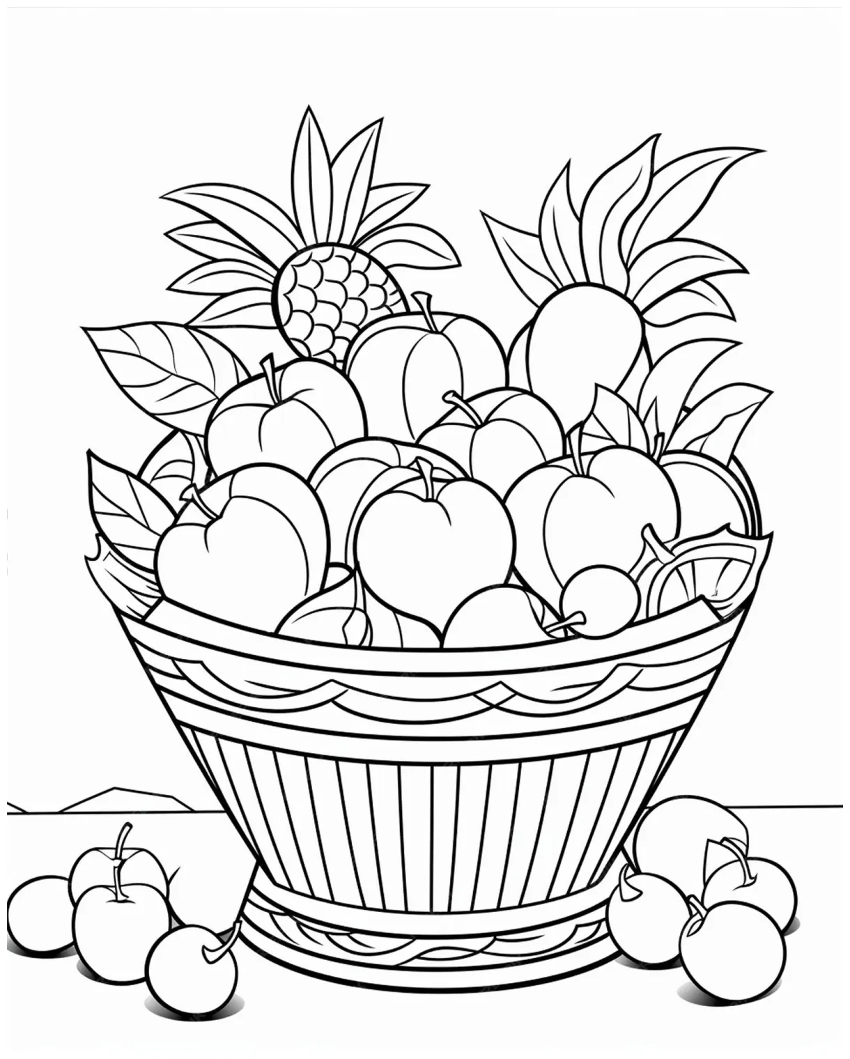 Premium Vector | Coloring Page of Fruit Basket