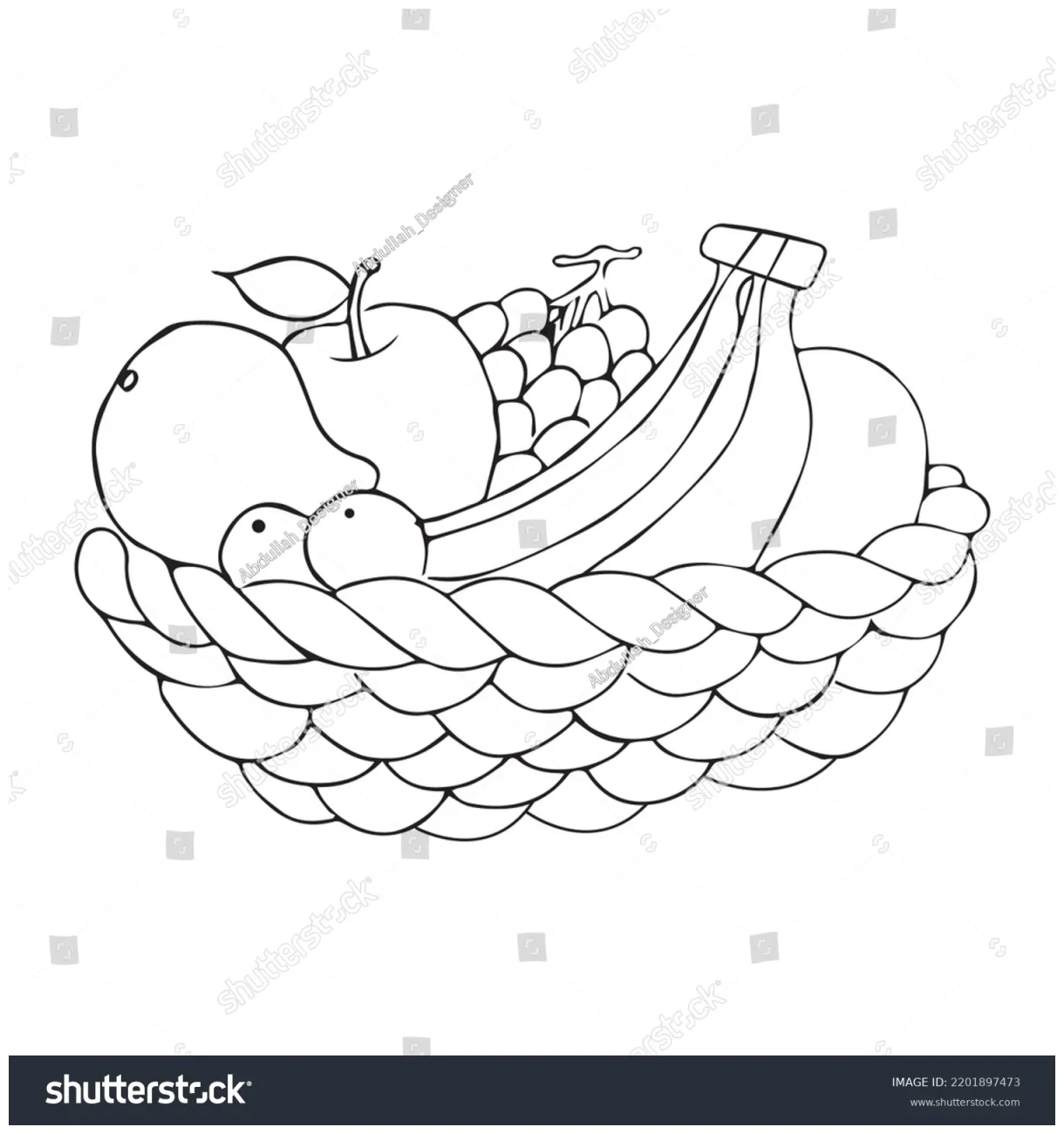 Fruit Basket Coloring Page Kids Vector Stock Vector (Royalty Free