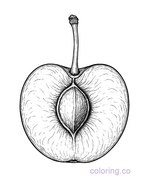 Realistic cherry cross section coloring page for kids coloring