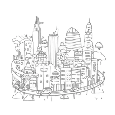 Future City Coloring Page PNG Transparent Images Free Download | Vector