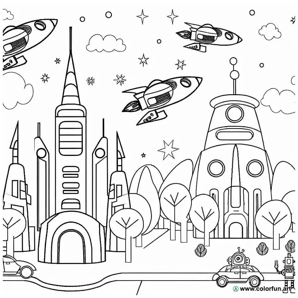 Coloring page of the city of the future Download or Print for free