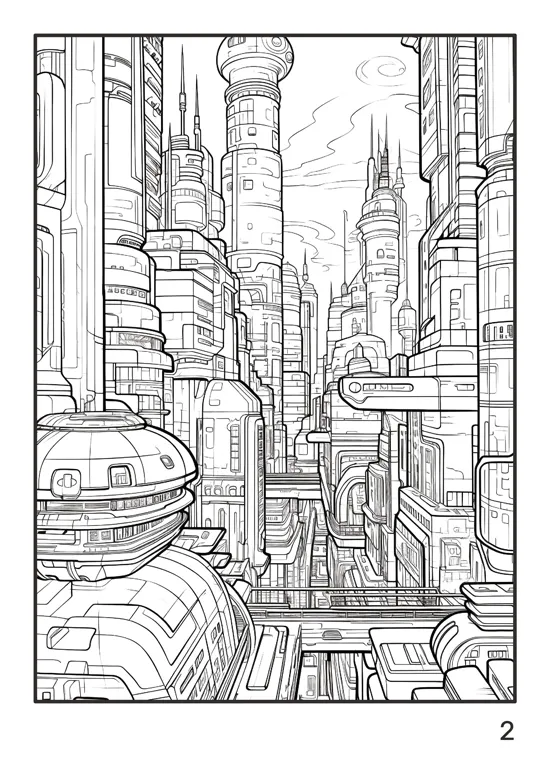 Coloring artbook futuristic city
