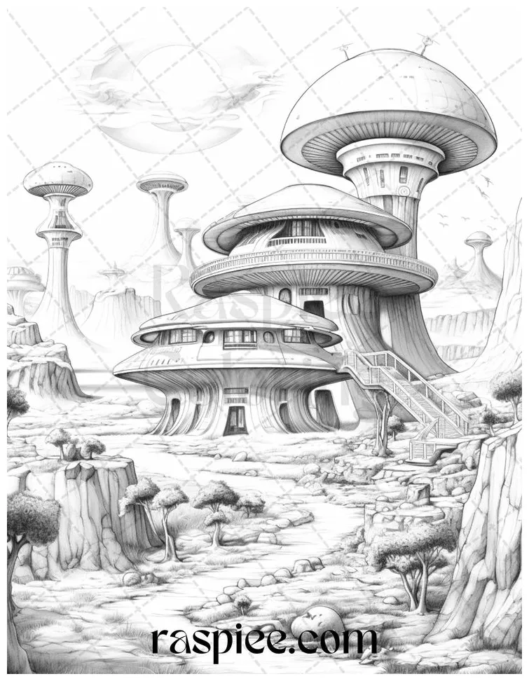 Futuristic city coloring page
