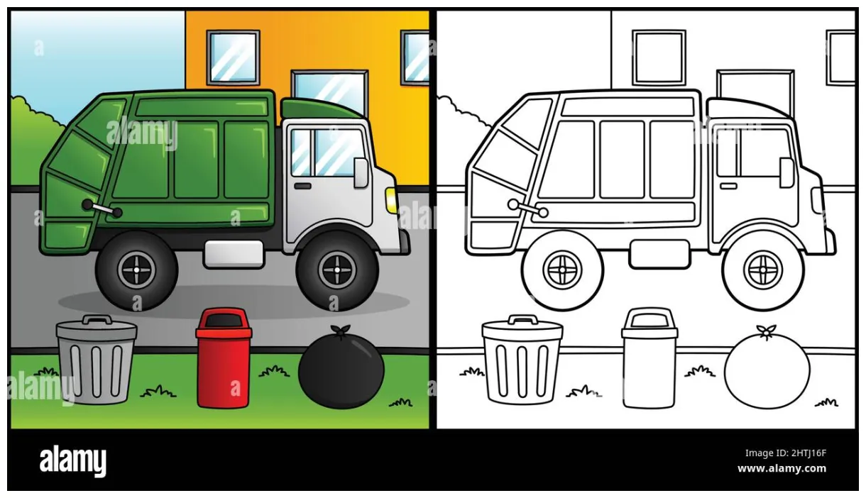 Garbage truck coloring page vehicle illustration stock vector