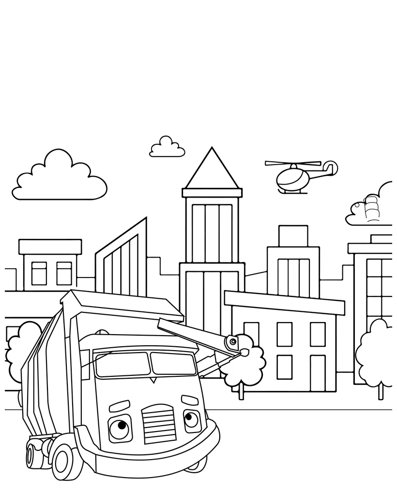 Garbage truck cartoon free printable coloring page