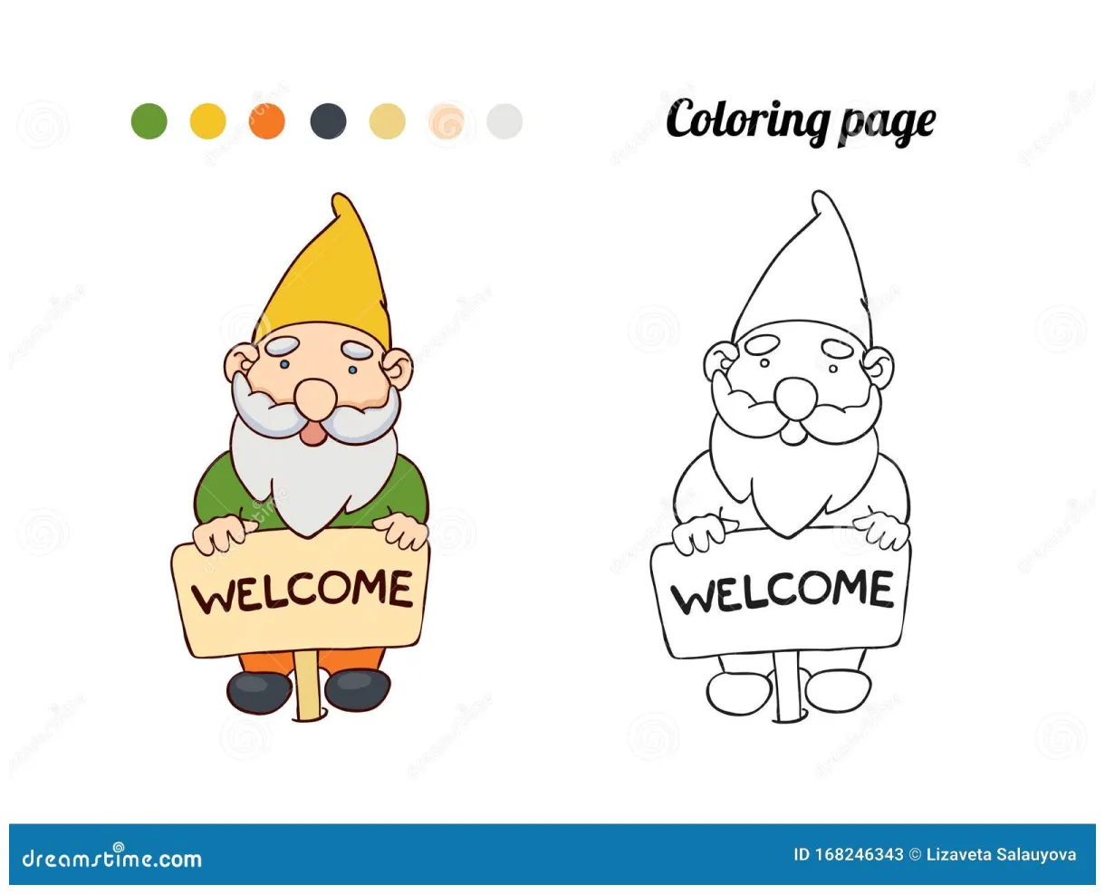 Coloring page or book with illustration of garden gnome stock vector