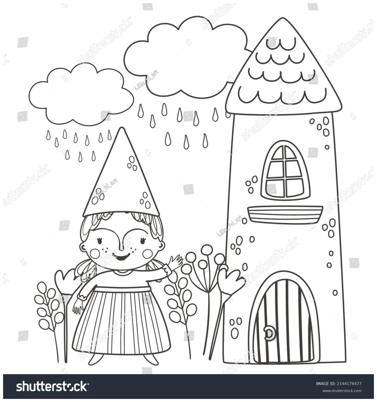 Coloring page cute garden gnome cloud stock vector