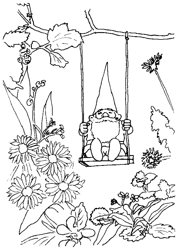 Gnome in the garden coloring page download, print or color online for