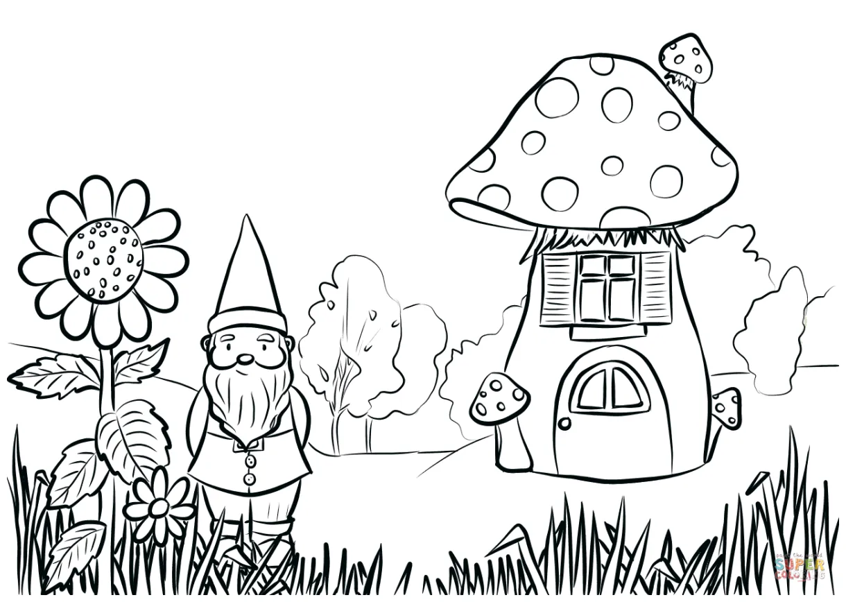 Gnome in the garden coloring page free printable coloring pages