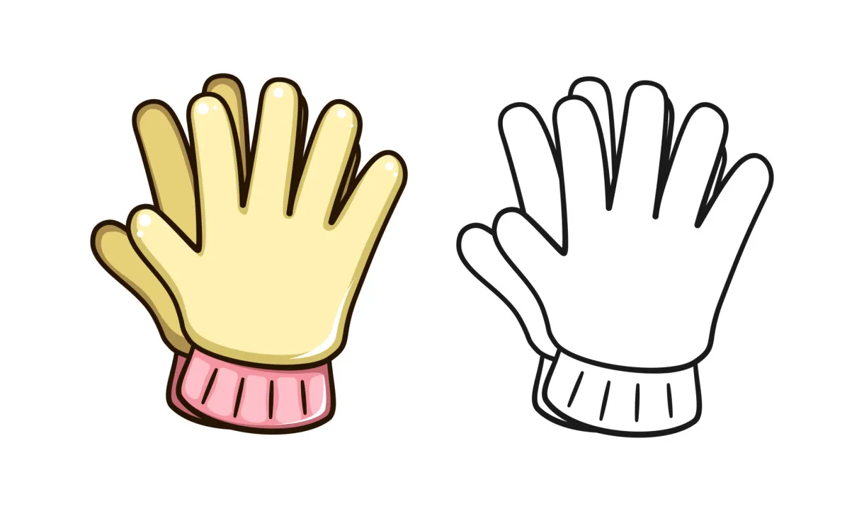 Gardening rubber gloves cute cartoon outline line art illustration
